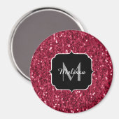 Donkerroze magenta faux sparkles Monogram Magneet (Voorkant / Achterkant)