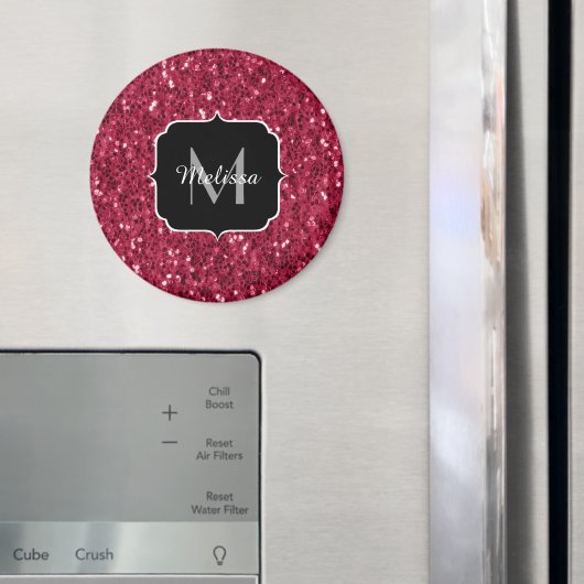 Donkerroze magenta faux sparkles Monogram Magneet (Insitu (Koelkast))