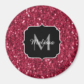 Donkerroze magenta faux sparkles Monogram Magneet (Voorkant)