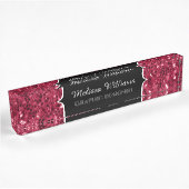 Donkerroze magenta faux sparkles Monogram Naambordje