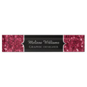 Donkerroze magenta faux sparkles Monogram Naambordje (Voorkant)