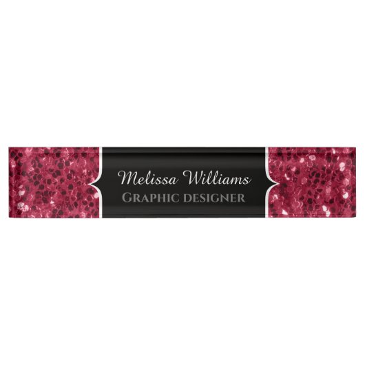 Donkerroze magenta faux sparkles Monogram Naambordje (Voorkant)