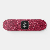 Donkerroze magenta faux sparkles Monogram Persoonlijk Skateboard (Horizontaal)