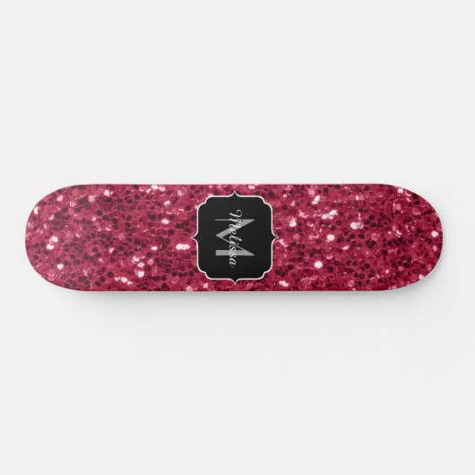Donkerroze magenta faux sparkles Monogram Persoonlijk Skateboard (Horizontaal)