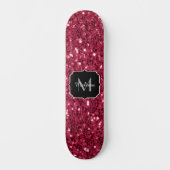 Donkerroze magenta faux sparkles Monogram Persoonlijk Skateboard (Voorkant)