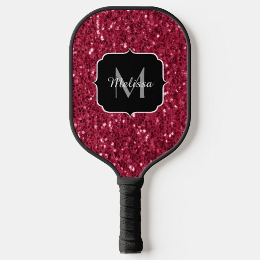 Donkerroze magenta faux sparkles Monogram Pickleball Paddle (Voorkant)