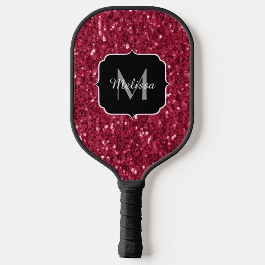 Donkerroze magenta faux sparkles Monogram Pickleball Paddle (Achterkant)