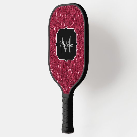 Donkerroze magenta faux sparkles Monogram Pickleball Paddle (Links)