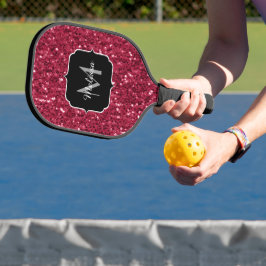 Donkerroze magenta faux sparkles Monogram Pickleball Paddle
