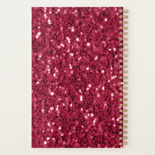 Donkerroze magenta faux sparkles Monogram Planner (Achterkant)