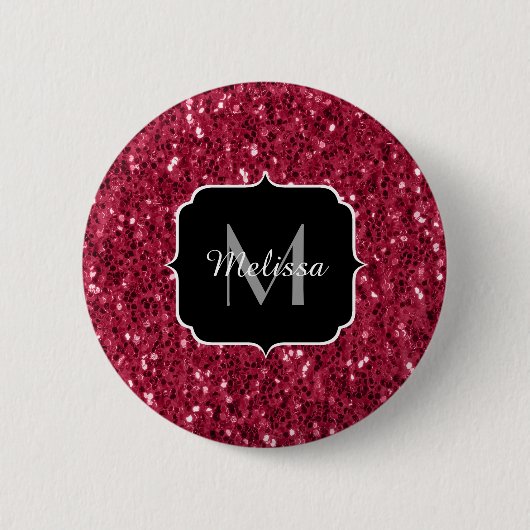 Donkerroze magenta faux sparkles Monogram Ronde Button 5,7 Cm (Voorkant)