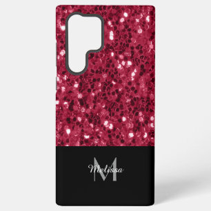 Donkerroze magenta faux sparkles Monogram Samsung Galaxy Hoesje