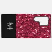Donkerroze magenta faux sparkles Monogram Samsung Galaxy Hoesje (Achterkant horizontaal)