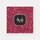 Donkerroze magenta faux sparkles Monogram Servet (Voorkant)