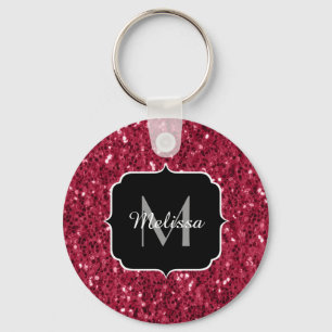 Donkerroze magenta faux sparkles Monogram Sleutelhanger