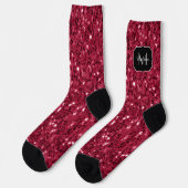 Donkerroze magenta faux sparkles Monogram Sokken (Links)
