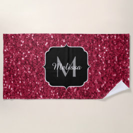 Donkerroze magenta faux sparkles Monogram Strandlaken