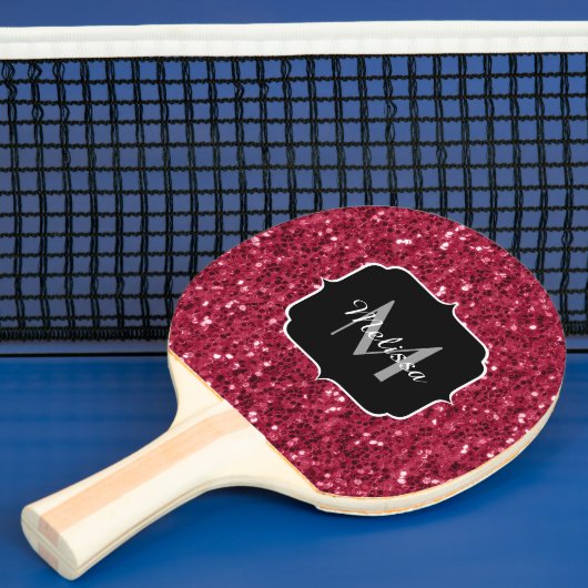 Donkerroze magenta faux sparkles Monogram Tafeltennisbatje (Insitu)