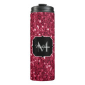 Donkerroze magenta faux sparkles Monogram Thermosbeker (Voorkant)