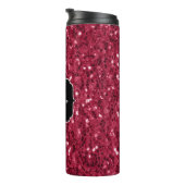Donkerroze magenta faux sparkles Monogram Thermosbeker (Geroteerd rechts)