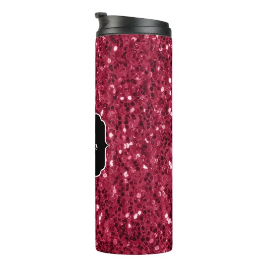 Donkerroze magenta faux sparkles Monogram Thermosbeker (Geroteerd rechts)