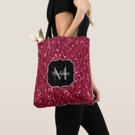 Donkerroze magenta faux sparkles Monogram Tote Bag