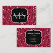 Donkerroze magenta faux sparkles Monogram Visitekaartje (Voorkant / Achterkant)