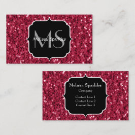Donkerroze magenta faux sparkles Monogram Visitekaartje