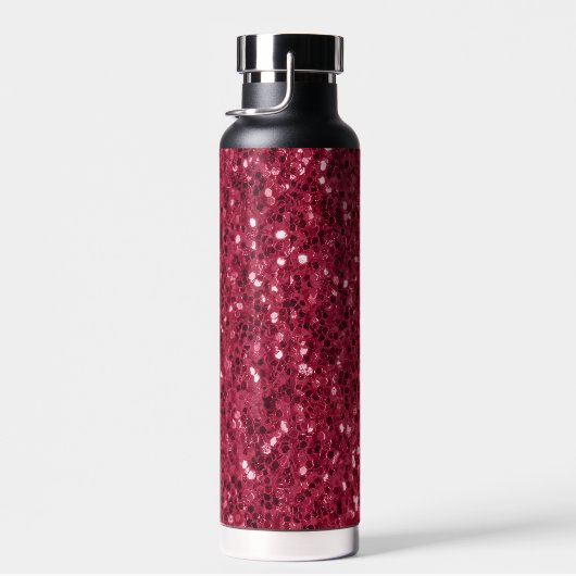 Donkerroze magenta faux sparkles Monogram Waterfles (Rechts)