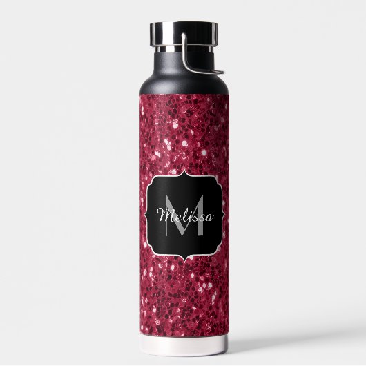 Donkerroze magenta faux sparkles Monogram Waterfles (Links)