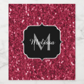 Donkerroze magenta faux sparkles Monogram Wijn Etiket (Enkel label)