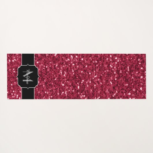 Donkerroze magenta faux sparkles Monogram Yogamat (Achterkant (horizontaal))
