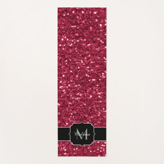 Donkerroze magenta faux sparkles Monogram Yogamat (Voorkant)