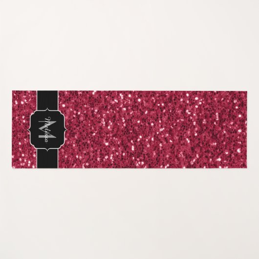 Donkerroze magenta faux sparkles Monogram Yogamat (Voorkant (horizontaal))
