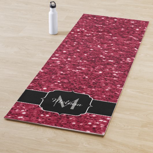 Donkerroze magenta faux sparkles Monogram Yogamat (In situ)