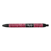 Donkerroze magenta faux sparkles Monogram Zwarte Inkt Pen (Voorkant)