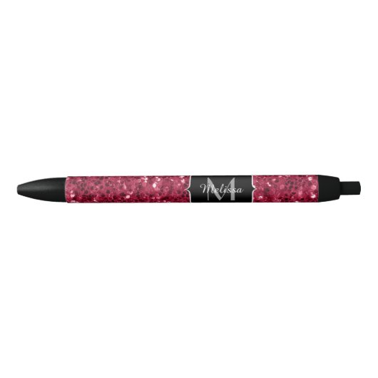 Donkerroze magenta faux sparkles Monogram Zwarte Inkt Pen (Voorkant)