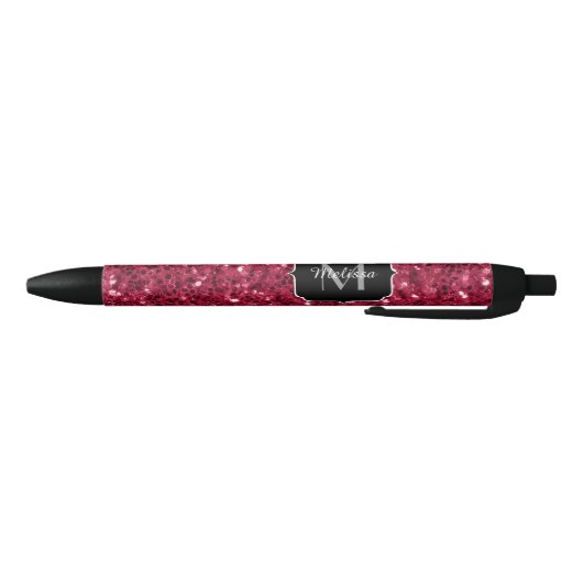 Donkerroze magenta faux sparkles Monogram Zwarte Inkt Pen (Bodem)