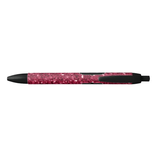 Donkerroze magenta faux sparkles Monogram Zwarte Inkt Pen (Achterkant)