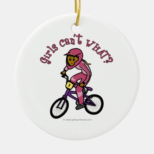 Donkerroze meisjes BMX Keramisch Ornament (Voorkant)