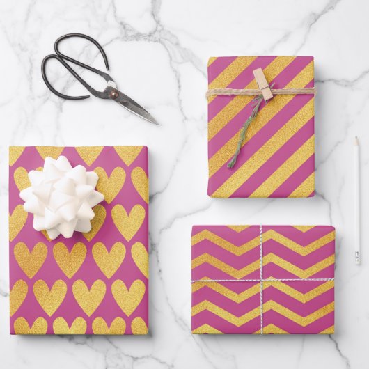 Donkerroze met gouden kleurenpatronen inpakpapier vel (Voorkant)