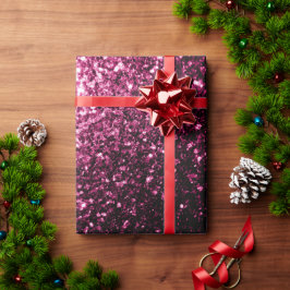 Donkerroze namaak glanzende glitter vonken cadeaupapier