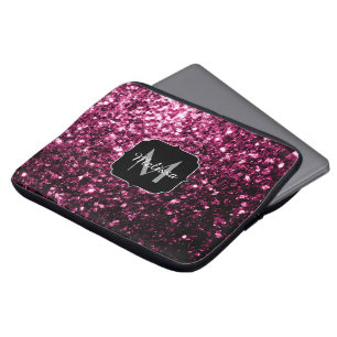 Donkerroze namaak glanzende glitter vonken Monogra Laptop Sleeve