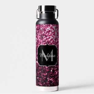 Donkerroze namaak glanzende glitter vonken Monogra Waterfles