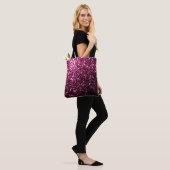 Donkerroze namaak glanzende glitter vonken tote bag (Op model)