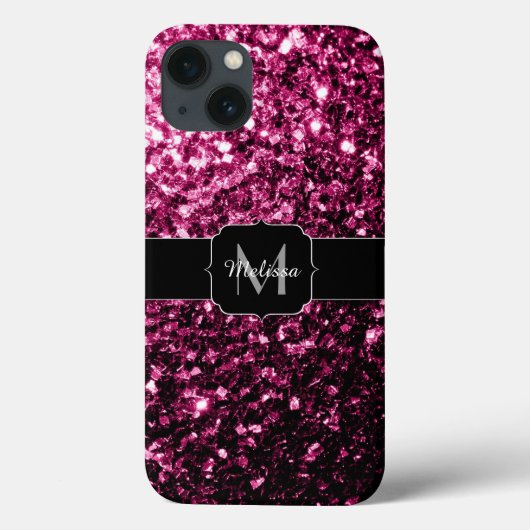 Donkerroze namaak glanzende glitters vonken Monogr Case-Mate iPhone Case (Achterkant)