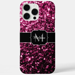 Donkerroze namaak glanzende glitters vonken Monogr iPhone 16 Pro Max Hoesje