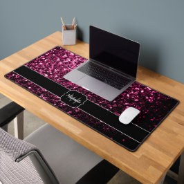 Donkerroze namaak glitters schittert Monogram Bureaumat