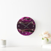 Donkerroze & Nepgoud Glitter Agate Ronde Klok (Huis)