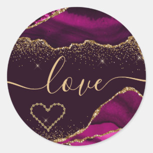 Donkerroze & Nepgoud Glitter Agate Valentijnsdag Ronde Sticker
